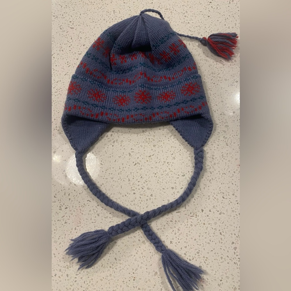 Vintage 100% pure virgin wool ear flap hat Unisex Blue Red - Picture 2 of 8